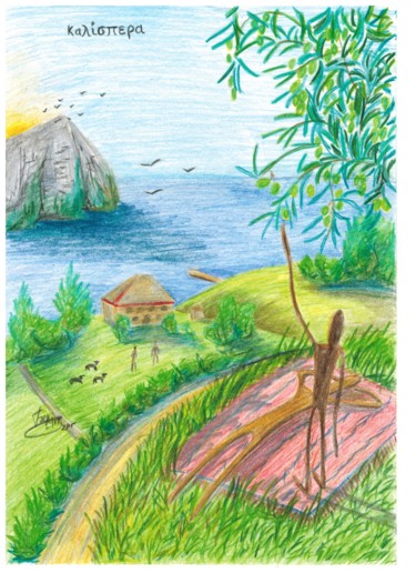 Drawing titled "Доброе утро, Греция" by Grigory Belyaev, Original Artwork, Pencil