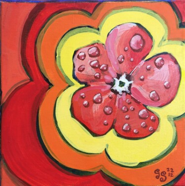 Painting titled "Hypnoflower Happy" by Grigosashe, Original Artwork, Tempera Mounted on Wood Stretcher frame