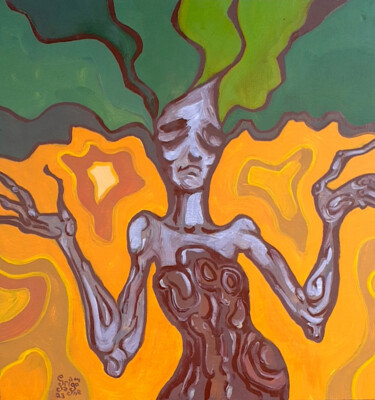 Картина под названием "Lady Tree" - Grigosashe, Подлинное произведение искусства, Масло Установлен на Деревянная панель