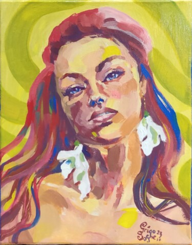 Картина под названием "Lily Earrings" - Grigosashe, Подлинное произведение искусства, Акрил Установлен на Деревянная рама дл…