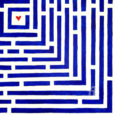 The Longest Journey 1-ultramarine, square, heart Pittura intitolato "The Longest Journey…" da Anastasiya Grik, Opera d'arte originale, Acrilico Montato su Telaio per barella…
