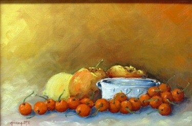 Painting titled "Fruits et Pommes" by Robert Grimonpont, Original Artwork