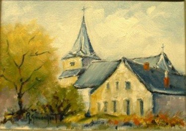 Peinture intitulée "Eglise de Oisy" par Robert Grimonpont, Œuvre d'art originale