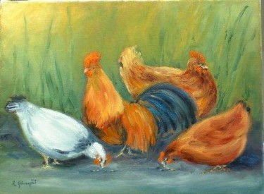 Peinture intitulée "Les Poules" par Robert Grimonpont, Œuvre d'art originale