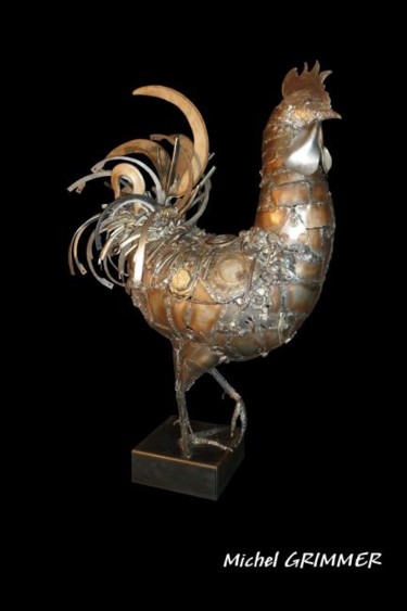 Sculpture intitulée "Le Coq" par Michel Grimmer, Œuvre d'art originale, Métaux