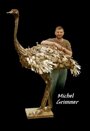 Sculpture intitulée "L'Autruche" par Michel Grimmer, Œuvre d'art originale, Métaux