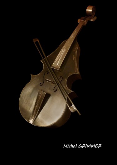 Sculpture titled "violoncelle" by Michel Grimmer, Original Artwork, Metals