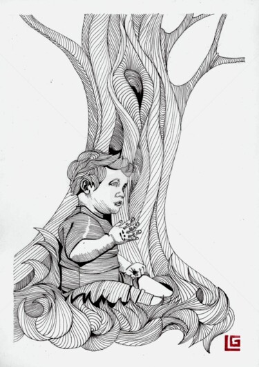 Картина под названием "Boy" - Grihoriy Litvin, Подлинное произведение искусства, Чернила