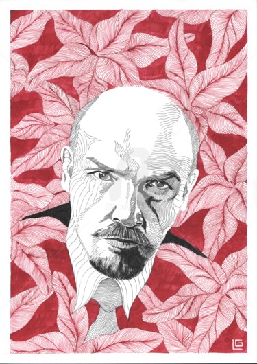 Картина под названием "Lenin in lilies" - Grihoriy Litvin, Подлинное произведение искусства, Чернила