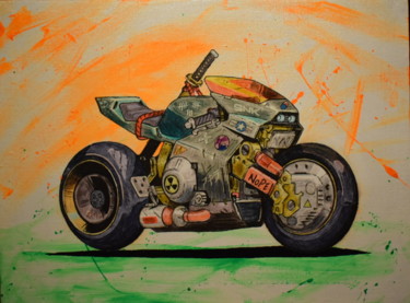 Pintura intitulada "Motobike" por Grinmosk, Obras de arte originais, Marcador Montado em Armação em madeira