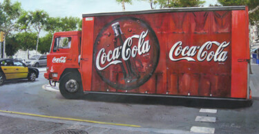 Painting titled "Camión de Coca-Cola" by Griselda Ferrandez, Original Artwork, Oil Mounted on Wood Stretcher frame