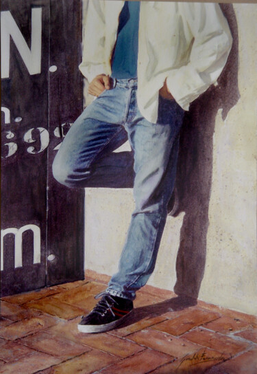 Schilderij getiteld "Chico urbano" door Griselda Ferrandez, Origineel Kunstwerk, Olie