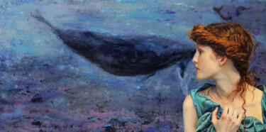 Painting titled "Sirena" by Griselda Ferrandez, Original Artwork, Oil Mounted on Wood Stretcher frame