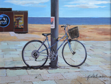 Картина под названием "Bicicleta playa" - Griselda Ferrandez, Подлинное произведение искусства, Масло Установлен на Деревянн…