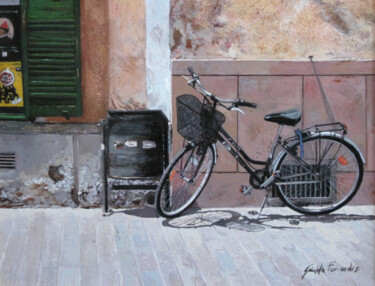 Malerei mit dem Titel "Bicicleta e Menorca" von Griselda Ferrandez, Original-Kunstwerk, Öl