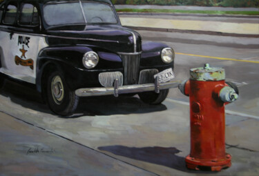 Painting titled "Coche americano" by Griselda Ferrandez, Original Artwork, Oil Mounted on Wood Stretcher frame