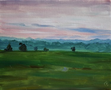 Ζωγραφική με τίτλο "Field at dawn" από Grigorii Zulkarniaev, Αυθεντικά έργα τέχνης, Λάδι