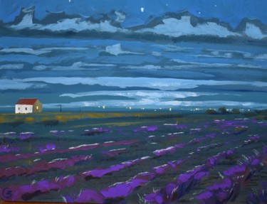 Schilderij getiteld "lavender field in t…" door Grigorii Zulkarniaev, Origineel Kunstwerk, Acryl