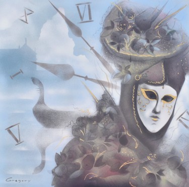 Pintura titulada "Venetian mask symbo…" por Grigorii Zulkarniaev, Obra de arte original, Acrílico