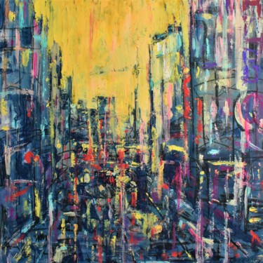 Painting titled "Evening city" by Grigorii Zulkarniaev, Original Artwork, Acrylic