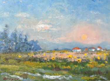 Pintura intitulada "rural landscape" por Grigorii Zulkarniaev, Obras de arte originais, Óleo