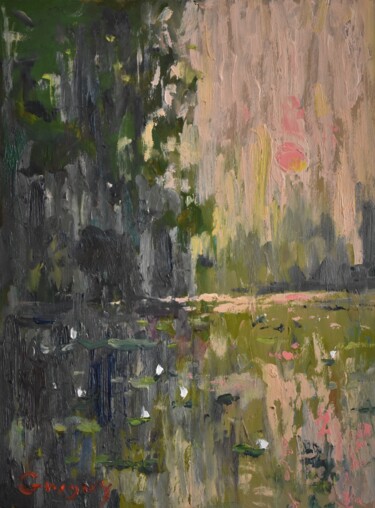 Pintura intitulada "pond" por Grigorii Zulkarniaev, Obras de arte originais, Óleo