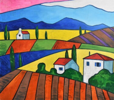 Peinture intitulée "colorful fields" par Grigorii Zulkarniaev, Œuvre d'art originale, Acrylique