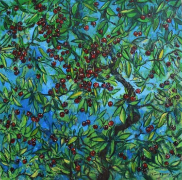 Schilderij getiteld "The Cherry Orchard" door Grigorii Zulkarniaev, Origineel Kunstwerk, Acryl