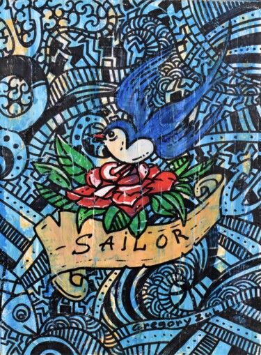 Painting titled "sailor's tattoo" by Grigorii Zulkarniaev, Original Artwork, Acrylic