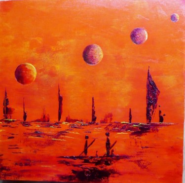 Peinture intitulée "envol de planetes" par Colette Grolleau, Œuvre d'art originale