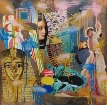 Collages intitulée "TOUTANKHAMON - toil…" par Groovy, Œuvre d'art originale, Découpages