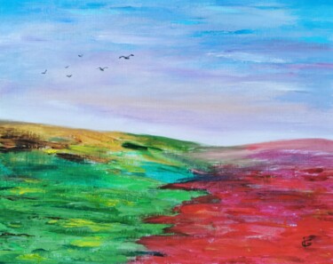 Pintura intitulada "Poppies field" por Ingrida Grosmane, Obras de arte originais, Óleo