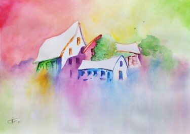 Malarstwo zatytułowany „Country rainbow” autorstwa Ingrida Grosmane, Oryginalna praca, Akwarela