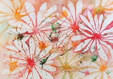 Painting titled "Fantasy Daisies" by Ingrida Grosmane, Original Artwork, Watercolor