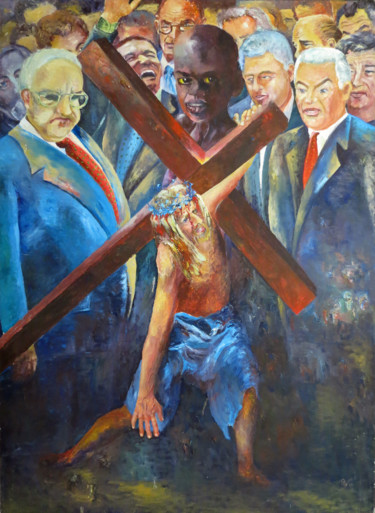 Malerei mit dem Titel "Kreuztragung" von Wolfgang Gross-Freytag, Original-Kunstwerk, Öl