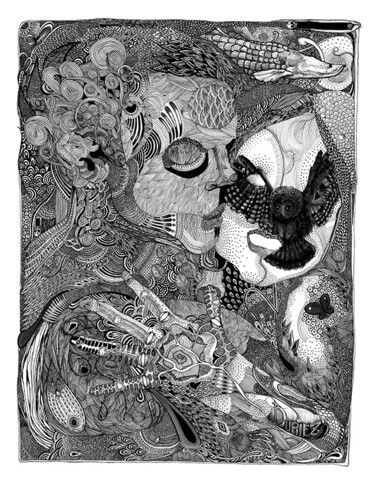 Dibujo titulada "Incandescence" por Grotesk, Obra de arte original, Tinta