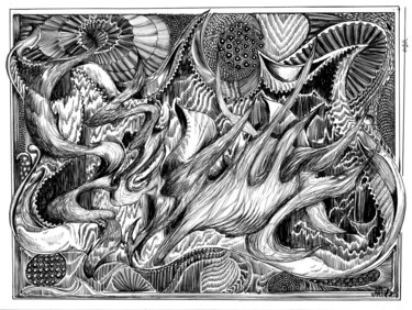 Dibujo titulada "Feu de bois" por Grotesk, Obra de arte original, Tinta