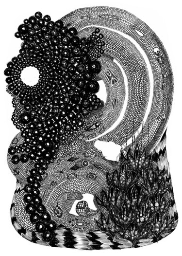 Рисунок под названием "Serpent de corail" - Grotesk, Подлинное произведение искусства, Чернила