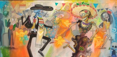 Malerei mit dem Titel "Fiesta" von Grotesk, Original-Kunstwerk, Acryl