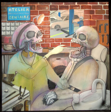 Schilderij getiteld "Le dentiste" door Grotesk, Origineel Kunstwerk, Acryl