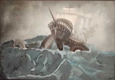 Pintura titulada "L'attaque du kraken" por Grotesk, Obra de arte original, Gouache