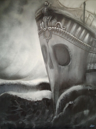 Malerei mit dem Titel "Ghost Boat" von Grotesk, Original-Kunstwerk, Acryl