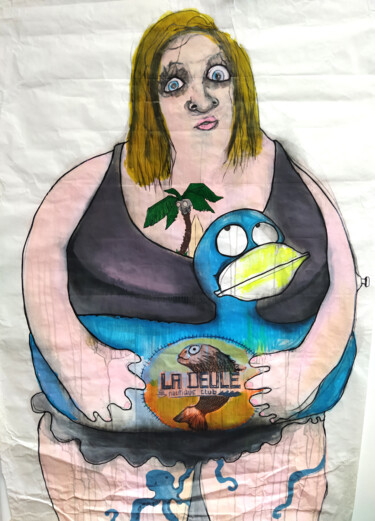 Malerei mit dem Titel "Coconut girl" von Grotesk, Original-Kunstwerk, Acryl