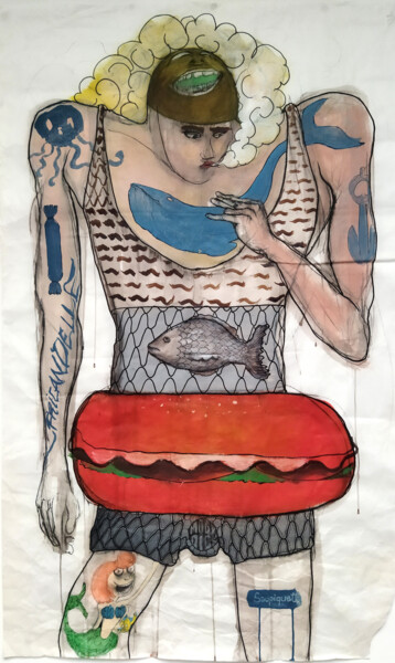 Painting titled "Burger boy" by Grotesk, Original Artwork, Acrylic