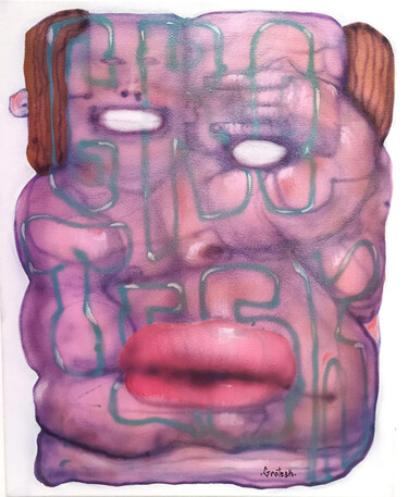 Malarstwo zatytułowany „Le portrait” autorstwa Grotesk, Oryginalna praca, Akryl Zamontowany na Drewniana rama noszy