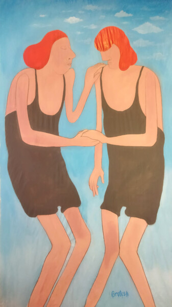 Schilderij getiteld "Tu n'es pas seule" door Grotesk, Origineel Kunstwerk, Acryl