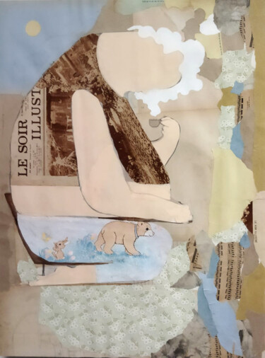 Collagen mit dem Titel "La tasse de thé" von Grotesk, Original-Kunstwerk, Collagen Auf Karton montiert