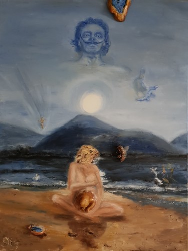 Painting titled "Birth - Dali & Me" by Peter Grundtner, Original Artwork, Oil