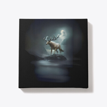 Digital Arts titled "Mythical Antelope" by Grrimrr, Original Artwork, 2D Digital Work Mounted on Wood Stretcher frame