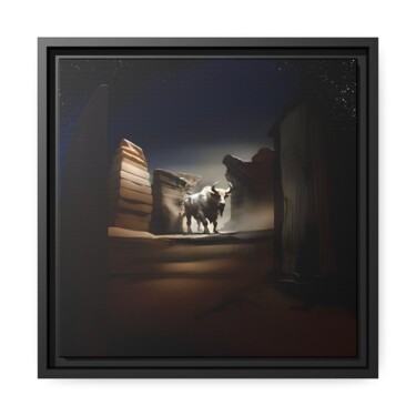 Digital Arts titled "Bonnacon" by Grrimrr, Original Artwork, 2D Digital Work Mounted on Wood Stretcher frame